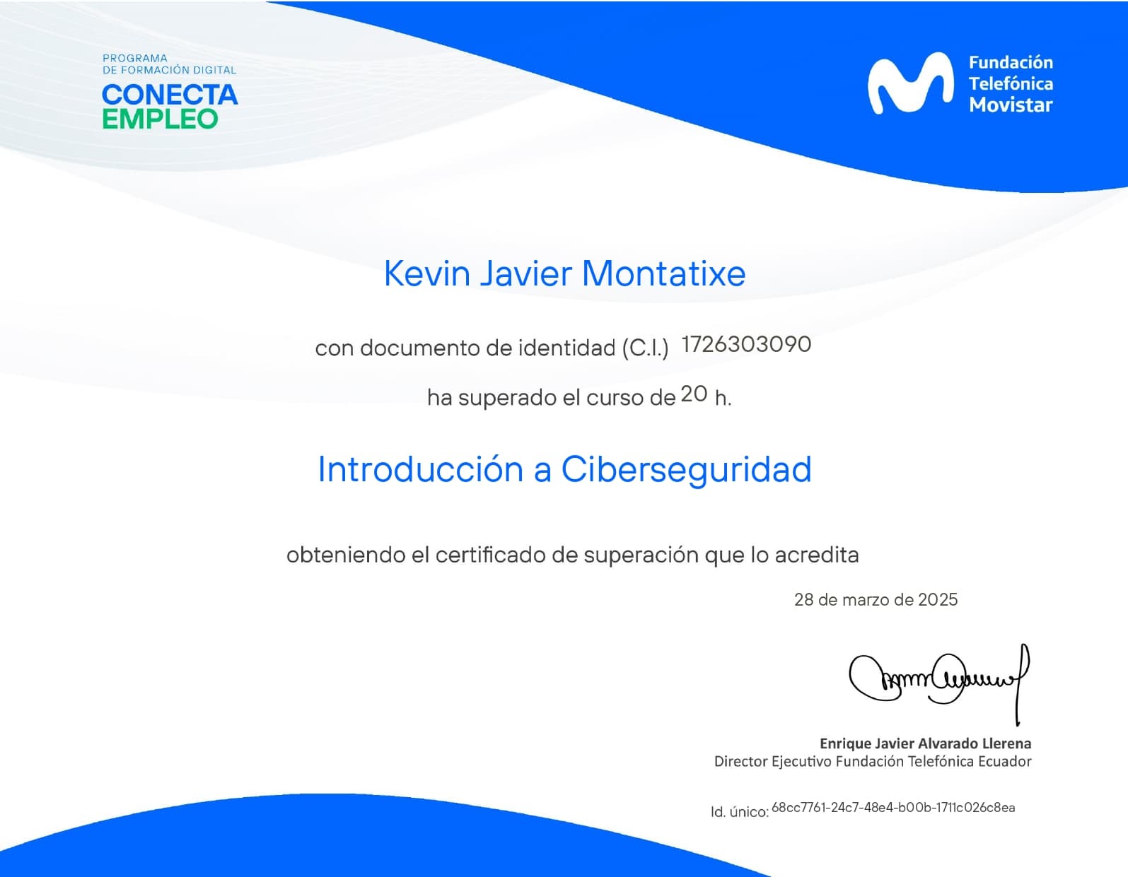 Certificado de Introduction to Cybersecurity