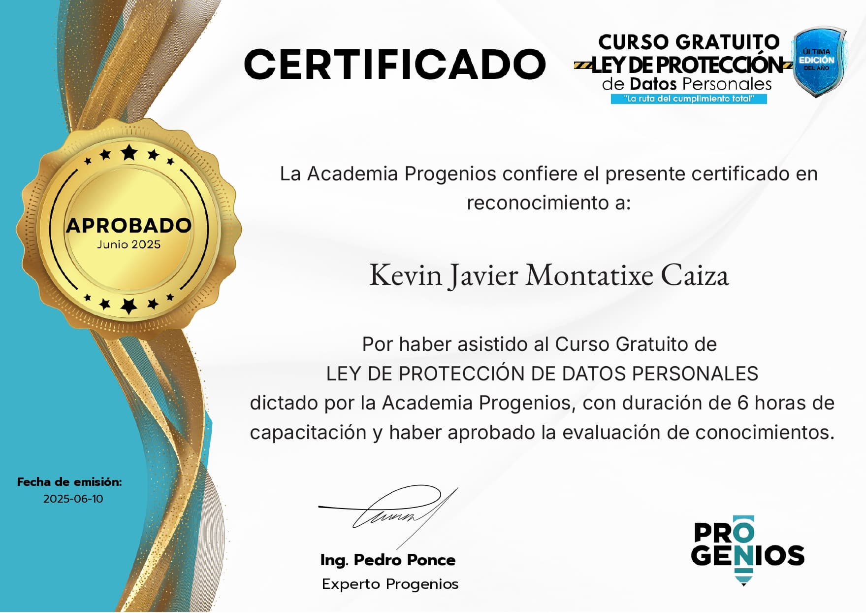 Certificado de Personal Data Protection Law